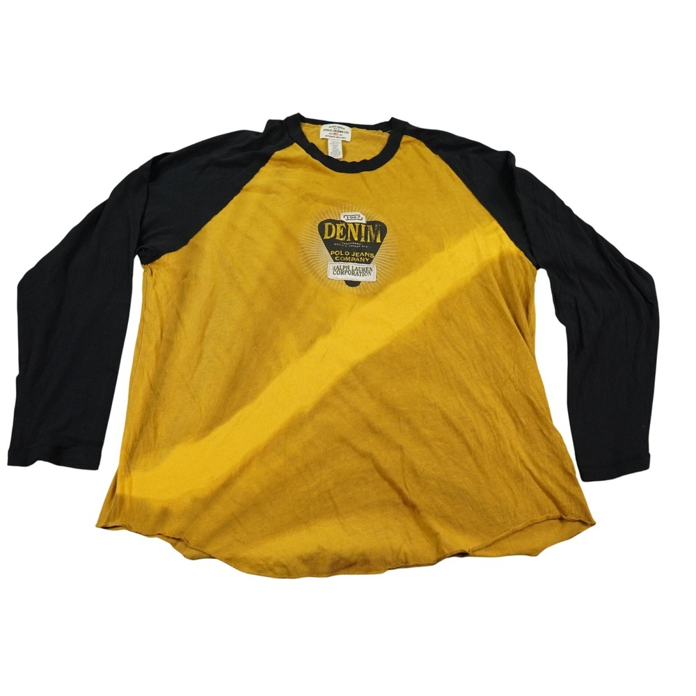 VTG Polo Jeans Co Ralph Lauren XXL Raglan Long Sleeve Shirt Yellow Guitar Pick